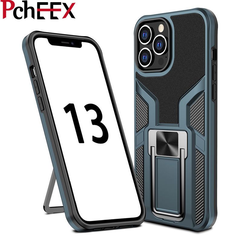 For Apple iPhone 13 Pro Max Phone Case, Luxury Armor Cover Metal Magnetic Ring Silicone Hard Shell