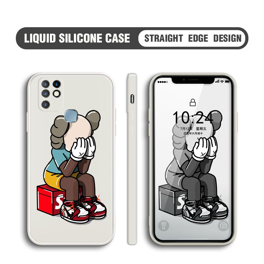 BILI for Infinix Hot 10 Back Cover Lonely Cry bear Multicolor Liquid Silicone Phone Case Soft Square Lens Protection Phone Cases