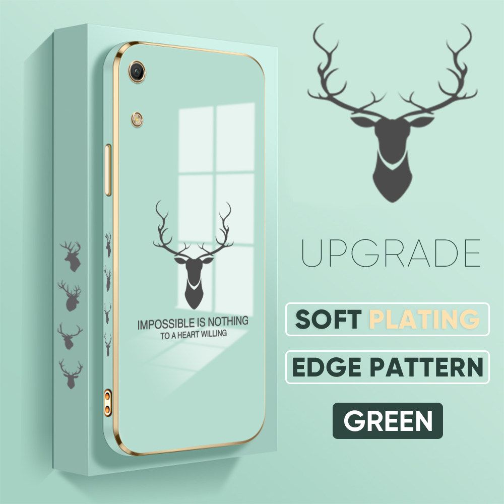Jizetin (Free Lanyard) Huawei Y6 Pro 2019 Back Cover Antlers Luxury 6D Plating Case Side Pattern Soft Silicone Square Phone Cases