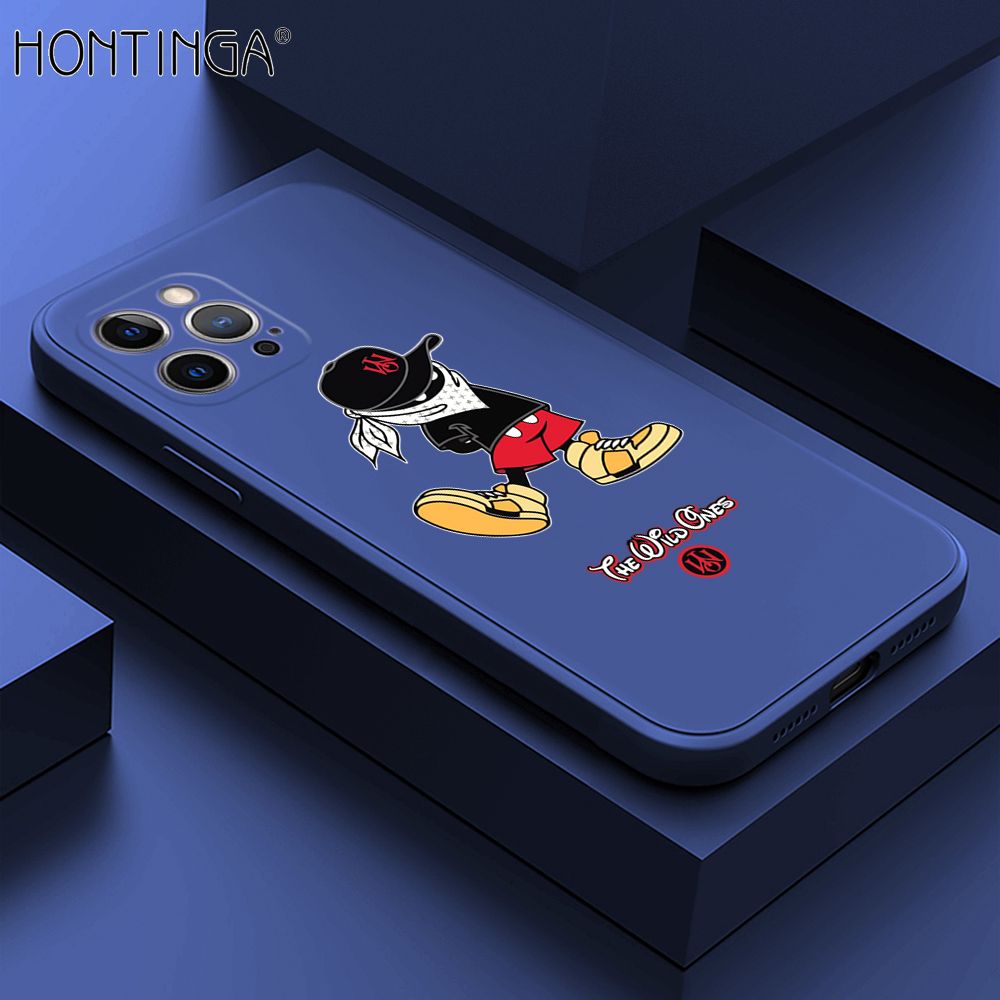 Hontinga for iPhone 12 Pro Case Cartoon Masked Mouse Phone Case Soft Square Edge Silicone Cases Full Lens Cover Shockproof Protection Cover