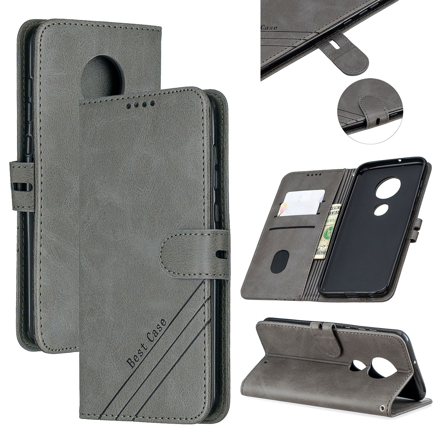 Yfashion For MOTO 7-7 plus Denim Pattern Solid Color Flip Wallet PU Leather Protective Phone Case with Buckle & Bracket