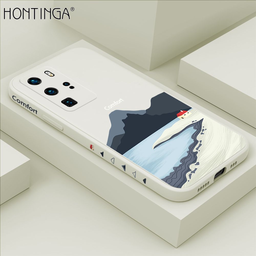 Hontinga for Huawei P40 Pro Case Side Design New Mount Back Cover Soft Square Edge Pattern Liquid Silicone Trend Phone Cases