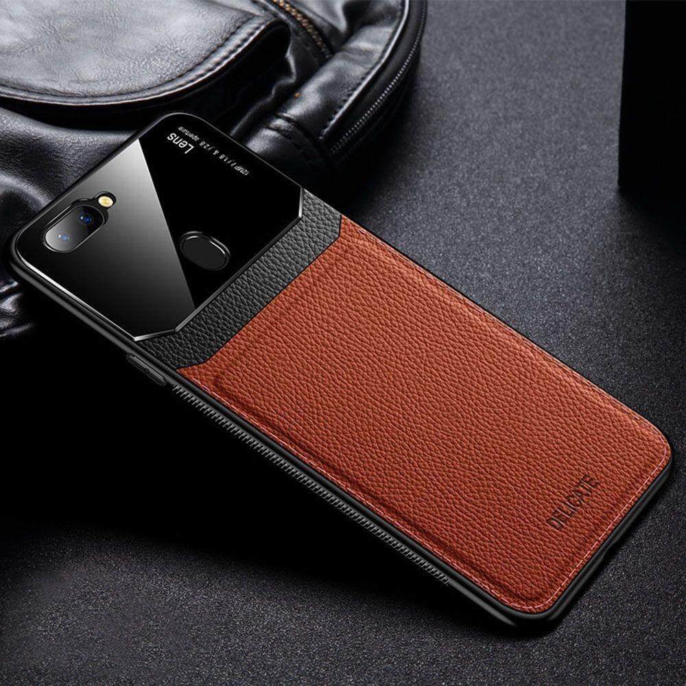 For Oppo R11s Plus Business Slim Hybrid Leather TPU Bumper Glass Lens Protective Case Cover