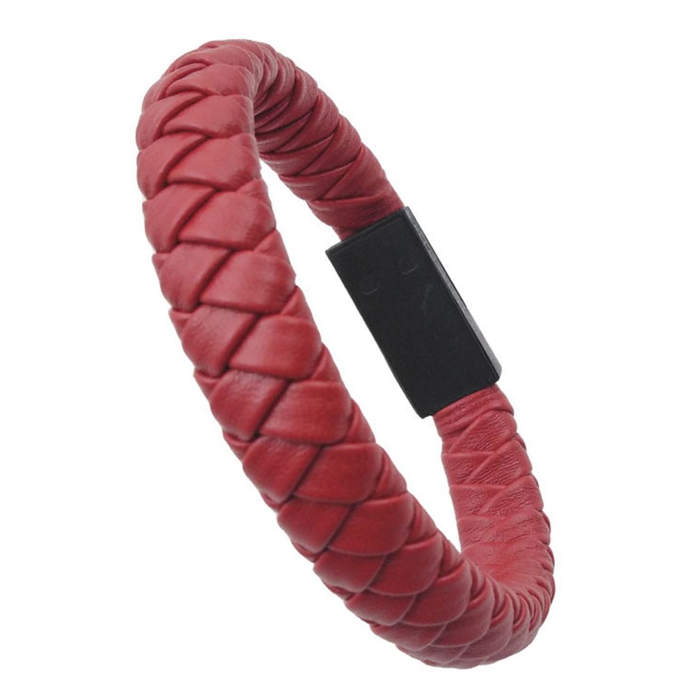 Portable Faux Leather Woven Mini Type-C Micro USB Charging Bracelet Data Cable