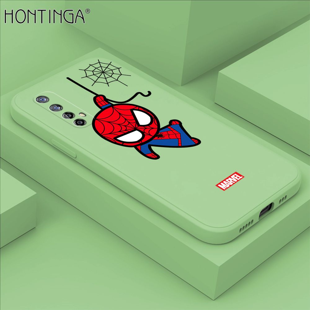 Hontinga for Realme 7 / Narzo 20 Pro Case Cute Marvel Avengers Cartoon Spiderman Spider Man Phone Case Square Edge Silicone Cases Full Lens Cover Shockproof Protection Case