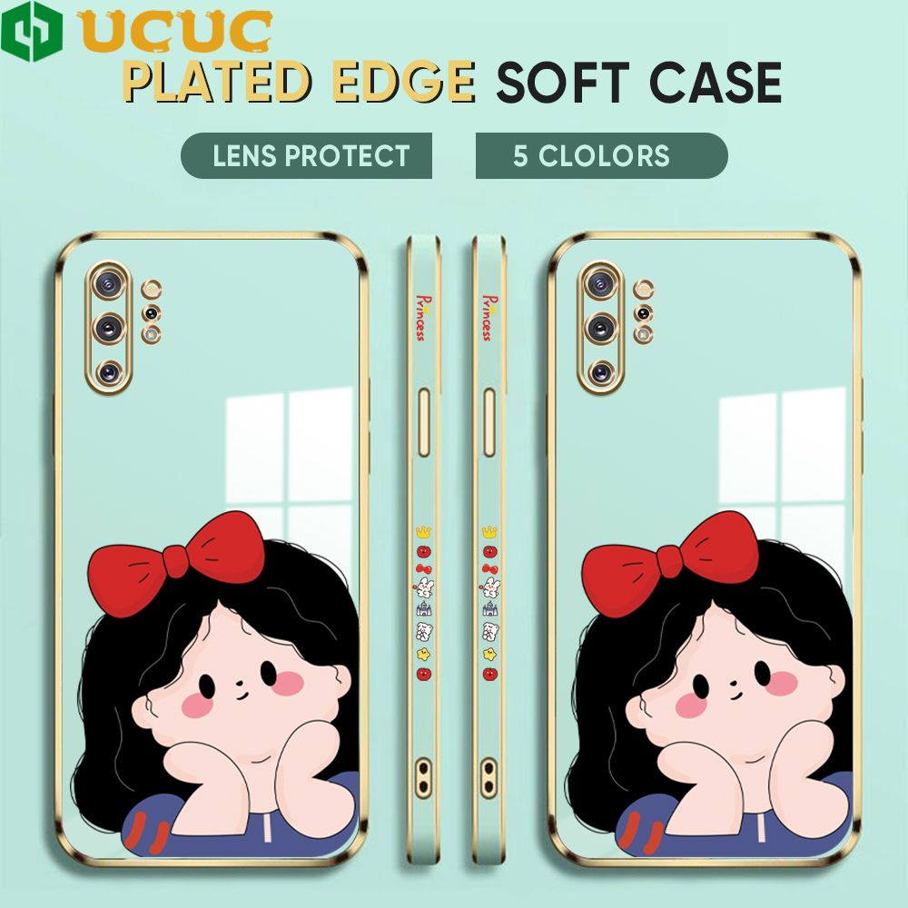 UCUC for Samsung Galaxy Note 10 Plus Back Cover + Free Lanyard Cute Gir Luxury 6D Plating Case Side Pattern Soft Silicone Square Phone Cases