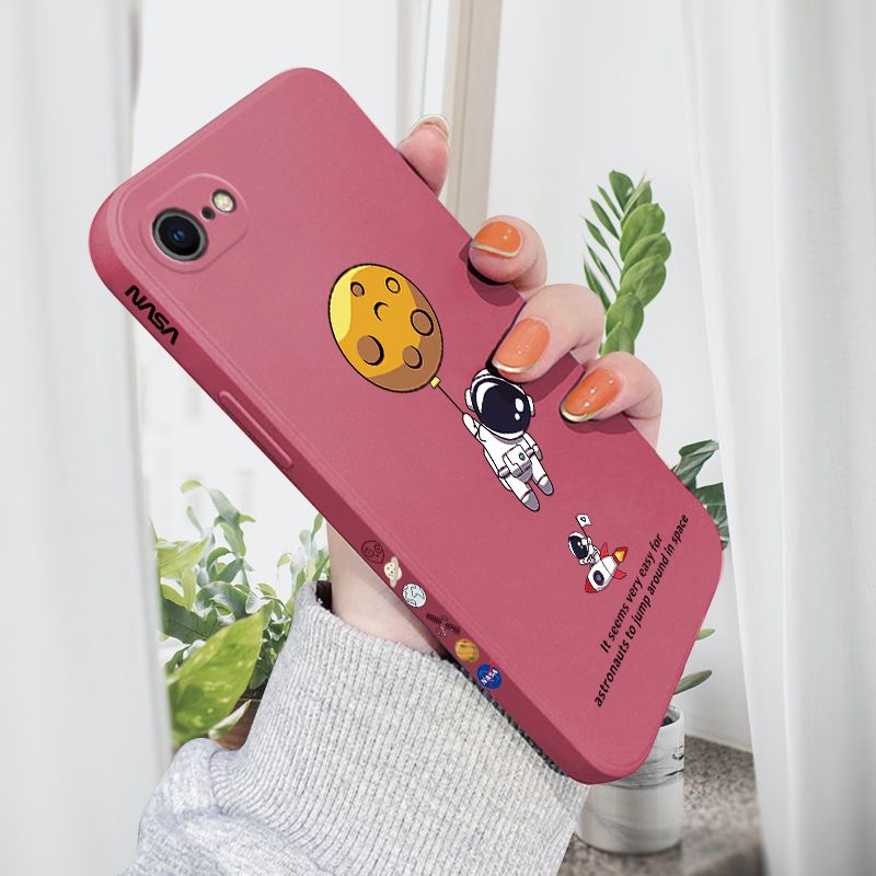 AMORVOR for iPhone 7/8/SE 2020 Back Cover Cartoon Astronautn Side design Soft Case Liquid Silicone Phone Cases