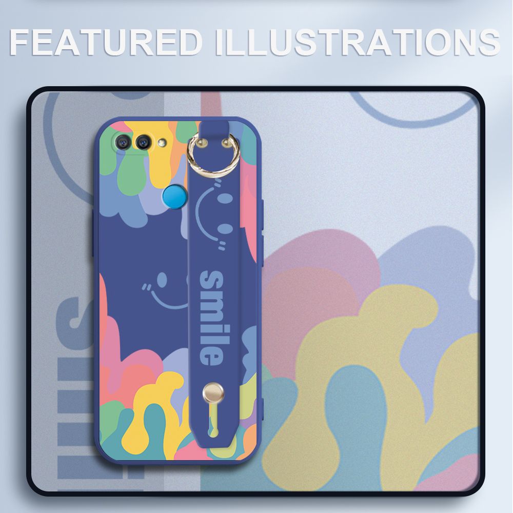 UCUC for OPPO A12S Wrist Strap Case INS Style Soft Candy Color Splash Ink Cover Ultra Thin Anti Fall Liquid Silicone Phone Case