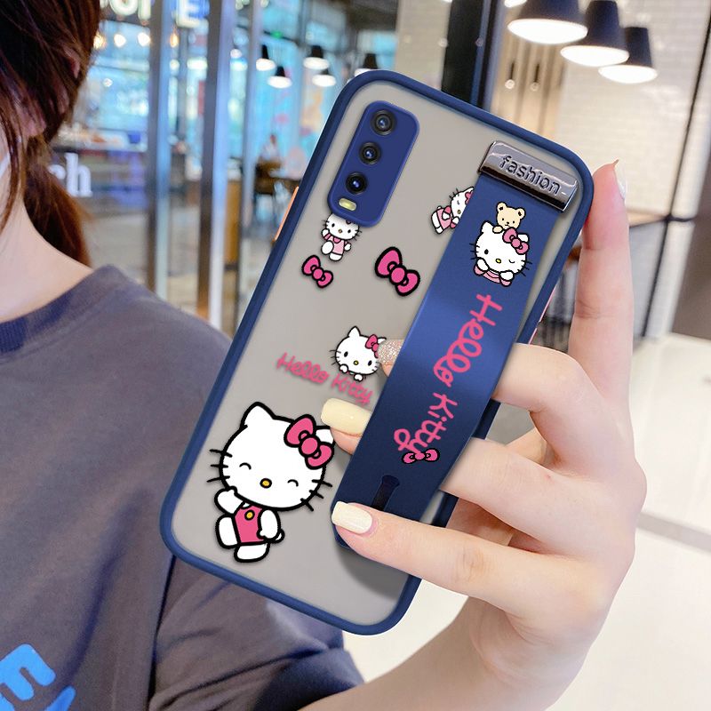 UCUC for Vivo Y20 Wrist Strap Case Lovely KT Cat Wristband Printing Cover Shockproof Ultra Thin Phone Case