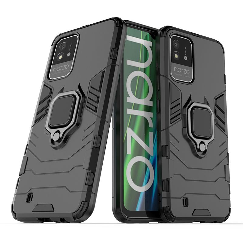 Magnetic Ring For Realme Narzo 50i Back Cover Heavy Duty Protection Armor Metal Mobile Phone Head Case Mens Boys Shockproof Cases