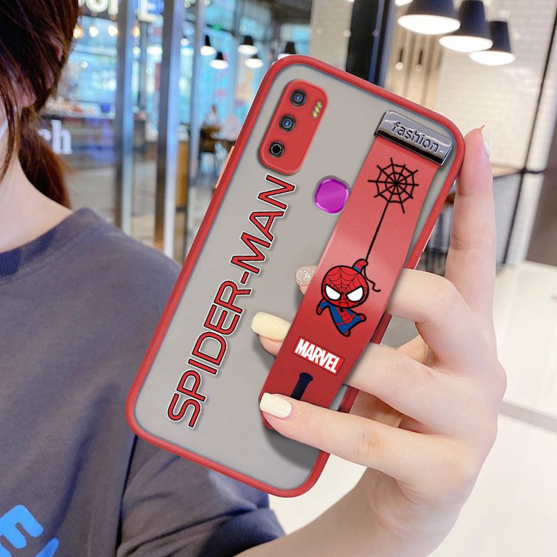 UCUC for Infinix Hot 9 Play Wrist Strap Case Superhero Spider Superman Wristband Printing Cover Shockproof Frosted Phone Case