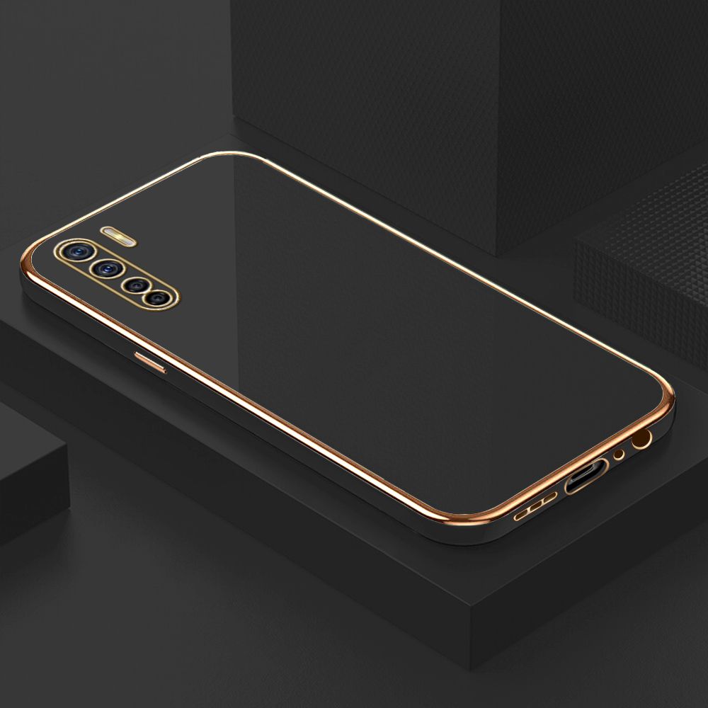 ZeroQiQi for OPPO A91 OPPO F15 Back Cover Luxury 6D Plating Case Side Pattern Soft Silicone Square Phone Cases + Free Lanyard