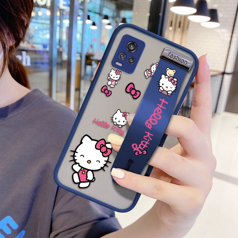 UCUC for Vivo V20 Pro Wrist Strap Case Lovely KT Cat Wristband Printing Cover Shockproof Ultra Thin Phone Case