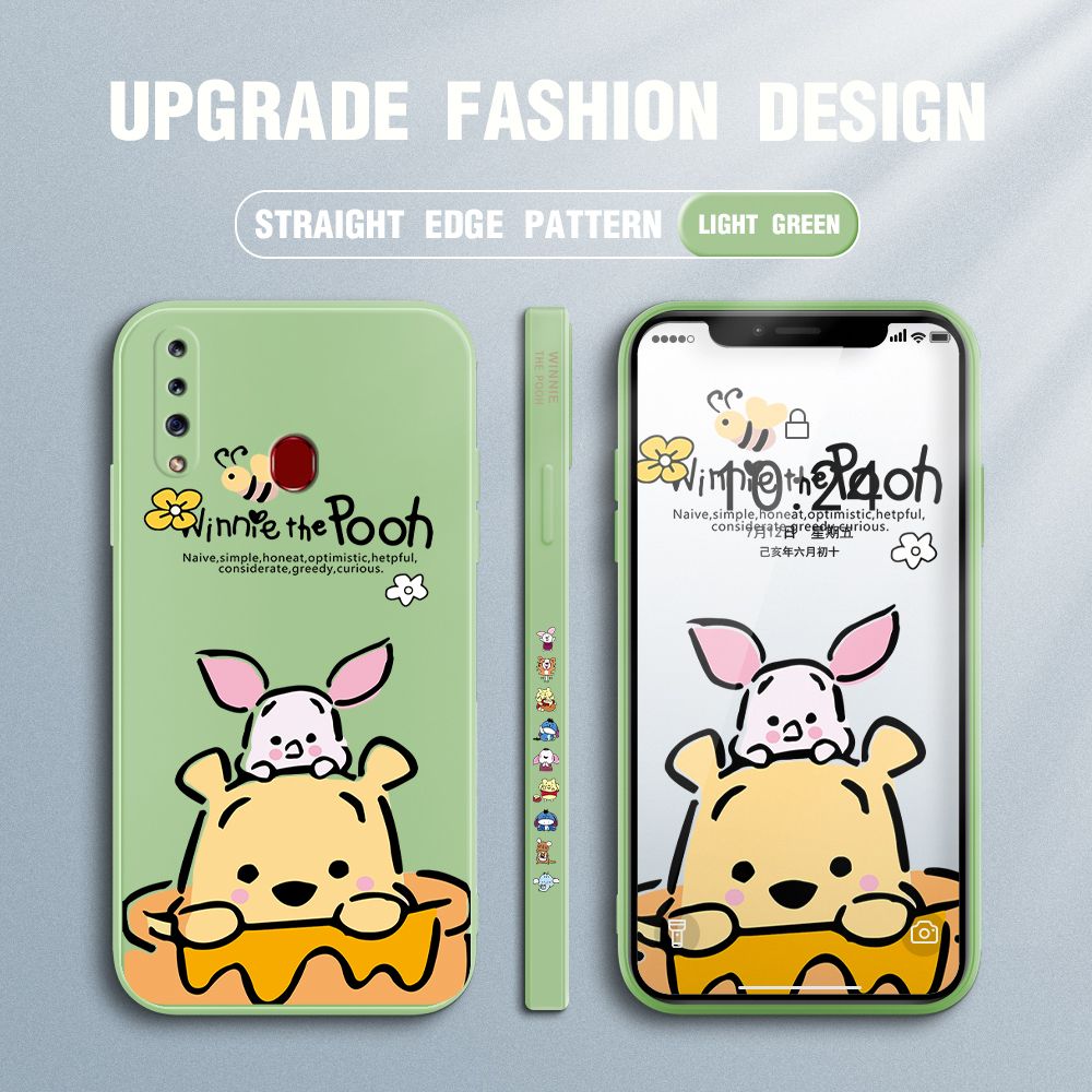 Jizetin for Samsung Galaxy A20S Case Side Design Phone Cover Lovely Cartoon Pooh Bear Cover Square Edge Pattern Liquid Silicone Trend Case