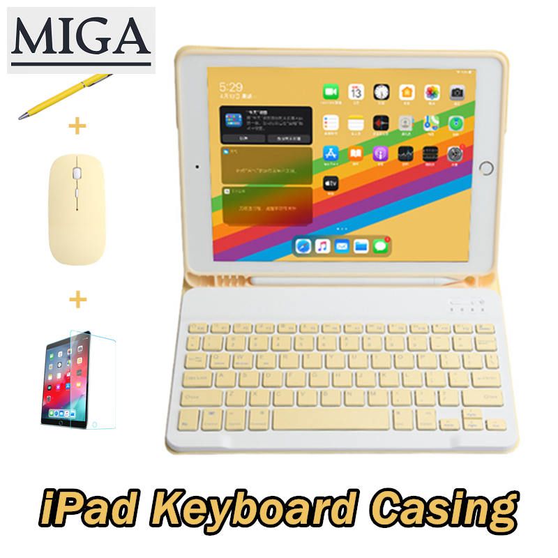 【MigaPlaza】 2017/2018 iPad 9.7 Air2 Air3 10.2 iPad 7th Gen iPad Keyboard Casing & Pencil Holder Wireless Bluetooth Keyboard Soft Silicone iPad Case For Pro 11 2020/2018 Pro 10.5 Pro 9.7[Free Mouse]