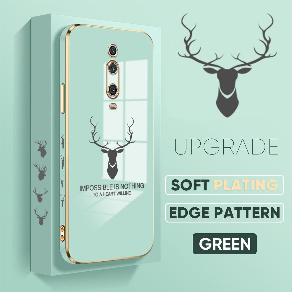 Jizetin (Free Lanyard) Xiaomi 9T / 9T Pro / Redmi K20 / K20 Pro Back Cover Antlers Luxury 6D Plating Case Side Pattern Soft Silicone Square Phone Cases