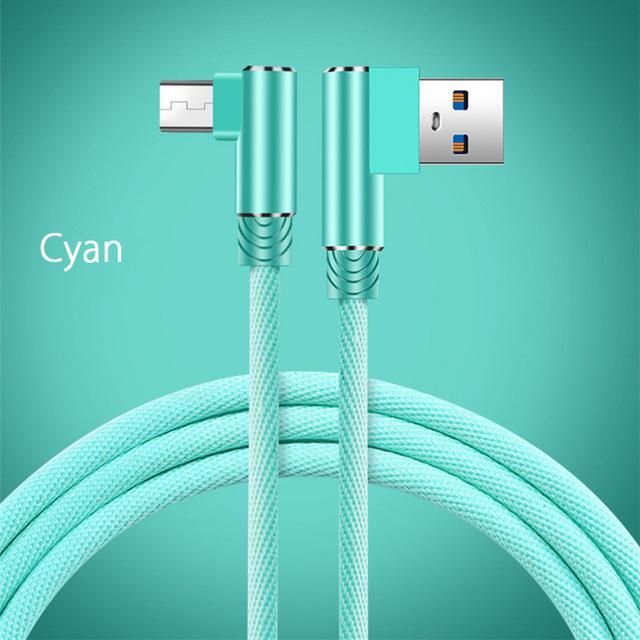 90 Degree Elbow Nylon Braided 3A Fast Charging Cable USB Data Wire Game Data Cable For Iphone Android Micro Type C Charger