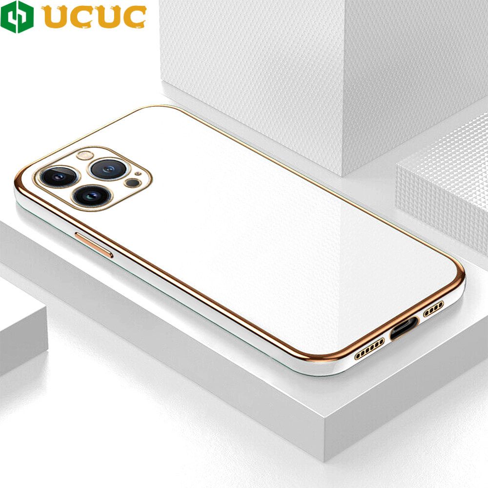 UCUC for iPhone 13 Pro Max Back Cover + Free Lanyard Colour Luxury 6D Plating Case Side Pattern Soft Silicone Square Phone Cases