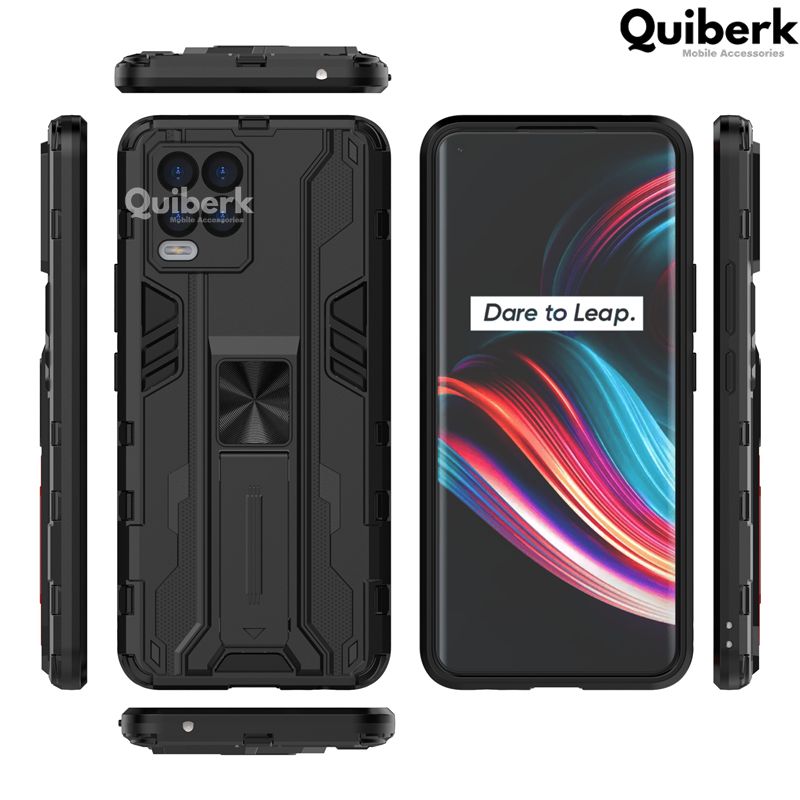 Quiberk for Realme 8 Camera Protection Stand Phone Case Shockproof Hard Matte Back Cover