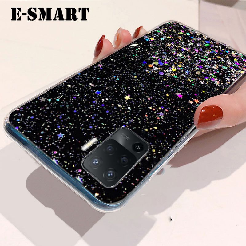 Phone Case OPPO F19 Pro Back Cover Glitter Silicone Soft Cases Starry Sky String Glitter Transparent Space Stars Moon OPPO F19 Pro Case