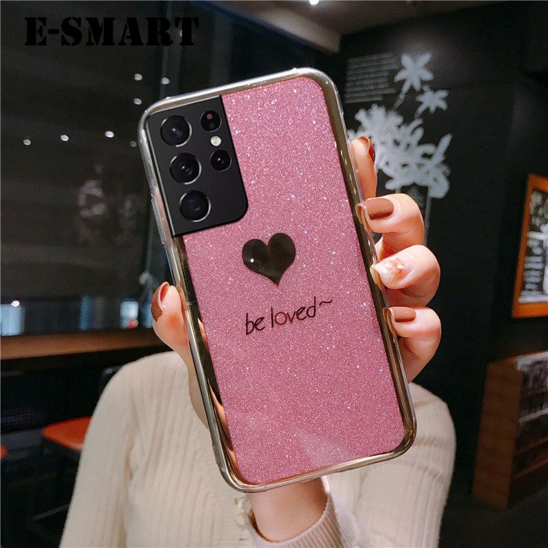 Phone Case Samsung Galaxy S21 Ultra Back Fashion Couple Cases Bling Gold Glitter Be Loved Soft Silicone Protector Cover Samsung S21 Ultra case