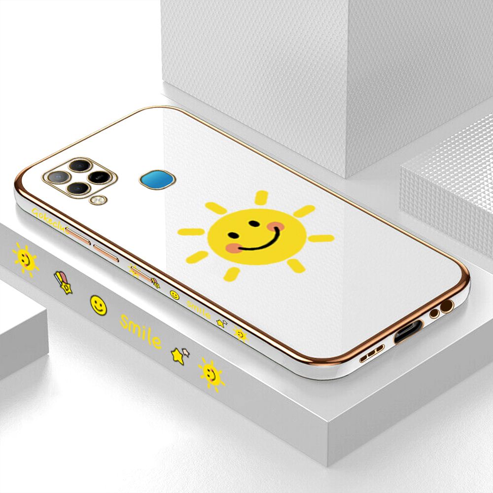 ZeroQiQi for Infinix Hot 10S/Hot 10S NFC Back Cover Smiling Sun Luxury 6D Plating Case Side Pattern Soft Silicone Square Phone Cases + Free Lanyard