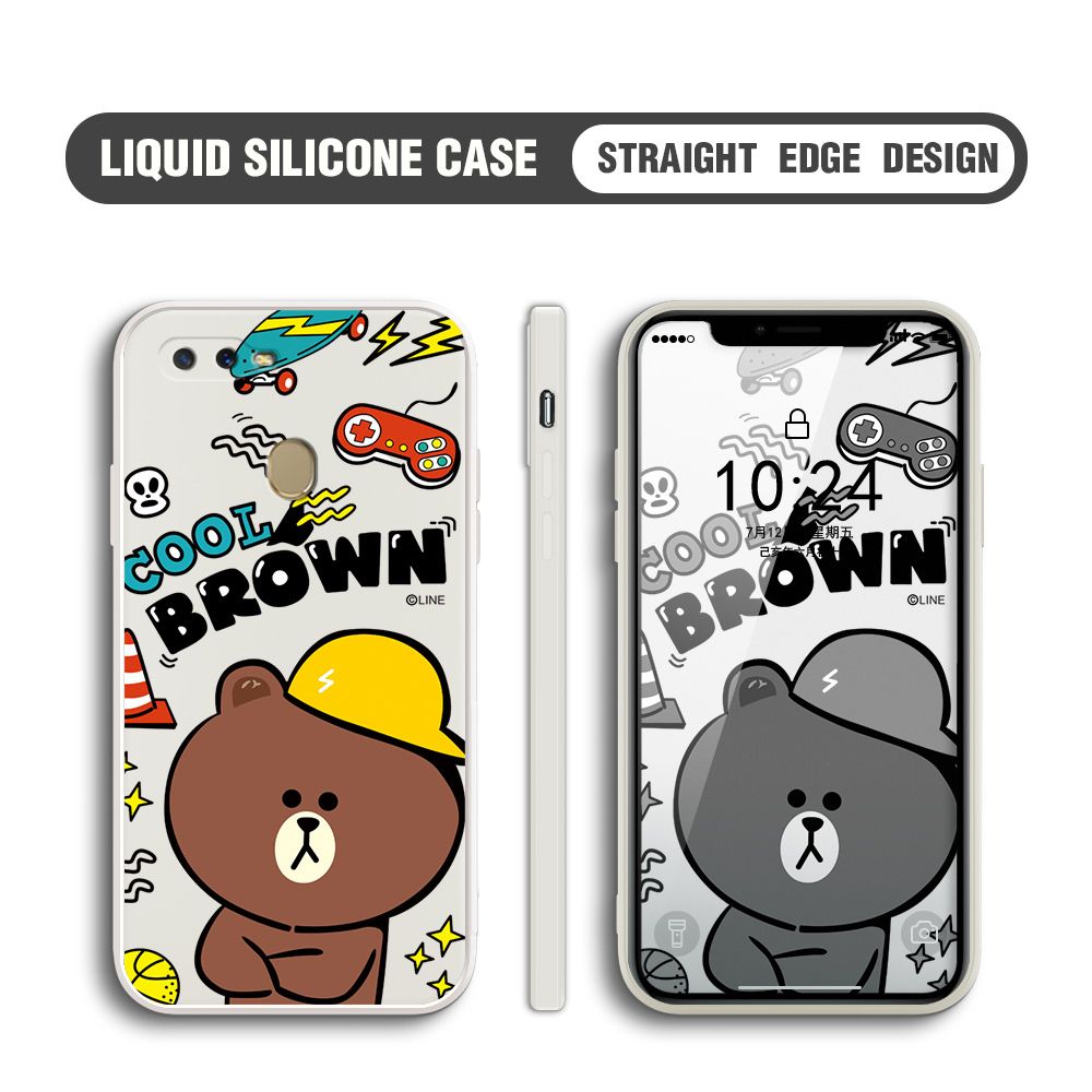 BILI for OPPO A5S / A7 / A12 / A12S Back Cover Cool Gaming Brown Bear  Multicolor Liquid Silicone Phone Case Soft Square Lens Protection Phone Cases