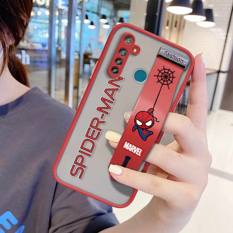 UCUC for Realme 5 Wrist Strap Case Superhero Spider Superman Wristband Printing Cover Shockproof Frosted Phone Case