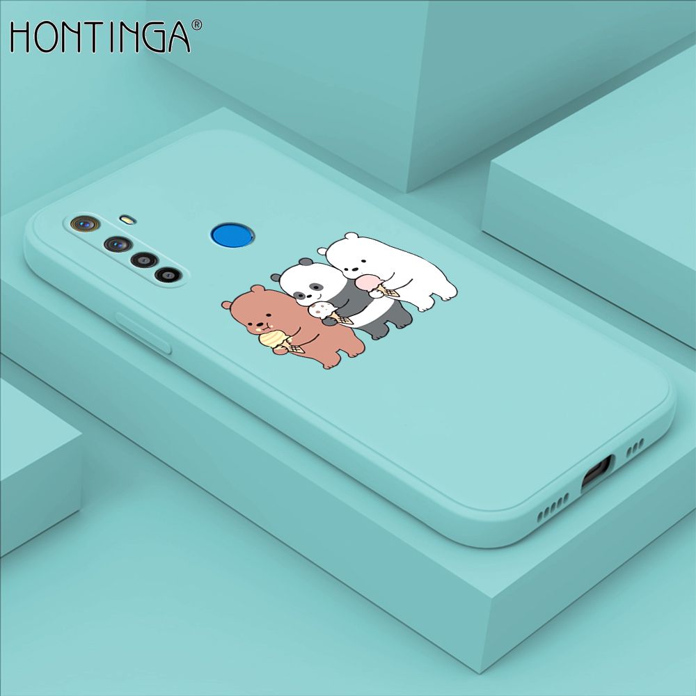 Hontinga for Realme 5 5i 5S 6i Case Cute Cartoon Bear  Phone Case Soft Square Edge Silicone Cases Full Lens Cover Shockproof Protection Cover