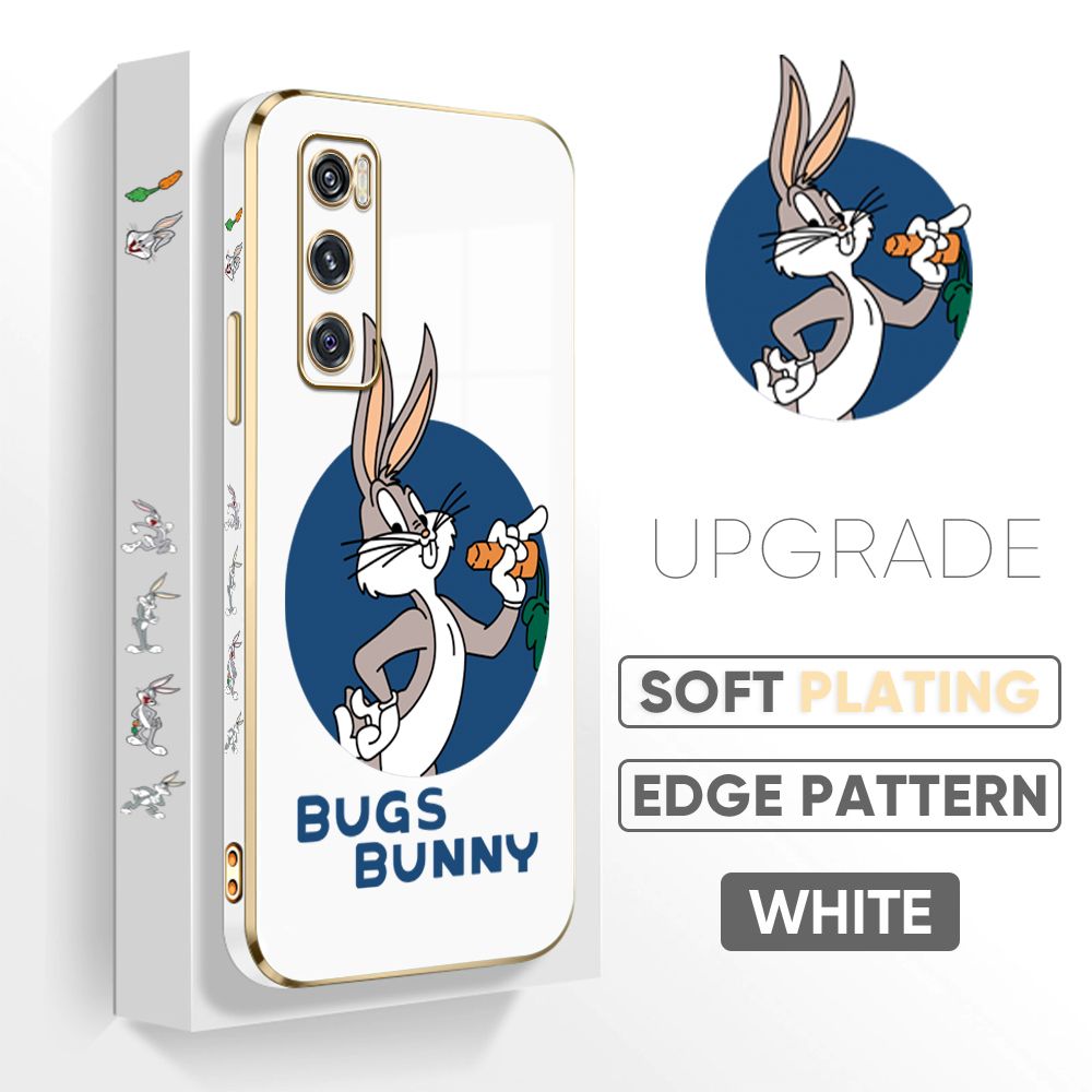 Jizetin (Free Lanyard) Vivo V20 SE Back Cover Anime Rabbit Luxury 6D Plating Case Side Pattern Soft Silicone Square Mobile Phone Cases