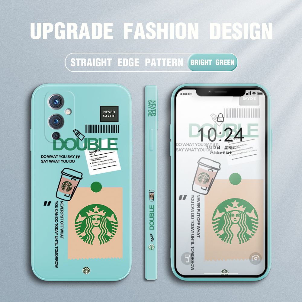Jizetin for OnePlus 9 Back Cover Creative Coffee Brand Side Design Liquid Silicone Phone Case Soft Full Camera Protect Phone Cases