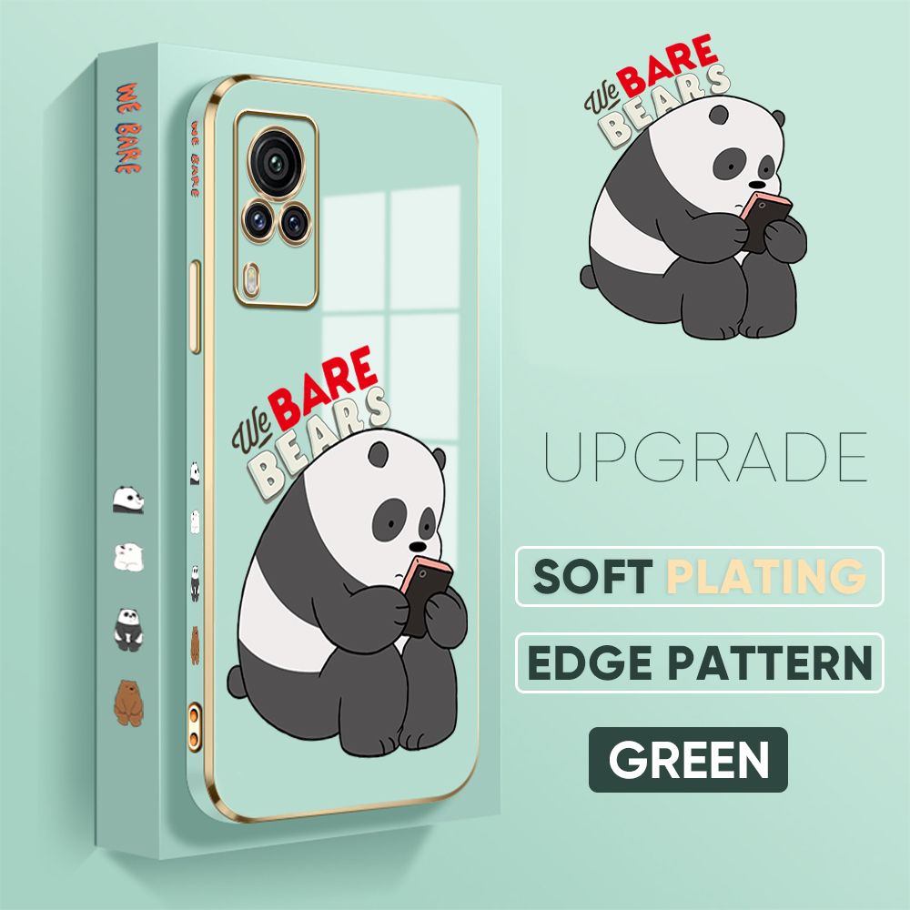 TA for Vivo X60 Pro Back Cover + Free Lanyard Panda Reading Luxury 6D Plating Case Side Pattern Soft Silicone Square Phone Cases