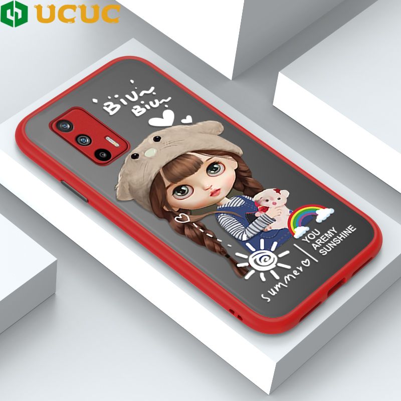 UCUC for Realme GT 5G Back Cover Rainbow Lovely Girls Frosted Transparent Hard Phone Case Thin Shockproof Full Cover Camera Protect Case