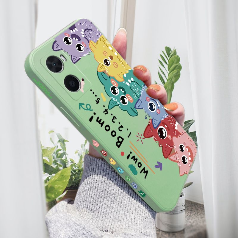 AMORVOR for OPPO A36/A76 Back Cover Cute Cartoon Monsters Side design Soft Case Liquid Silicone Phone Cases