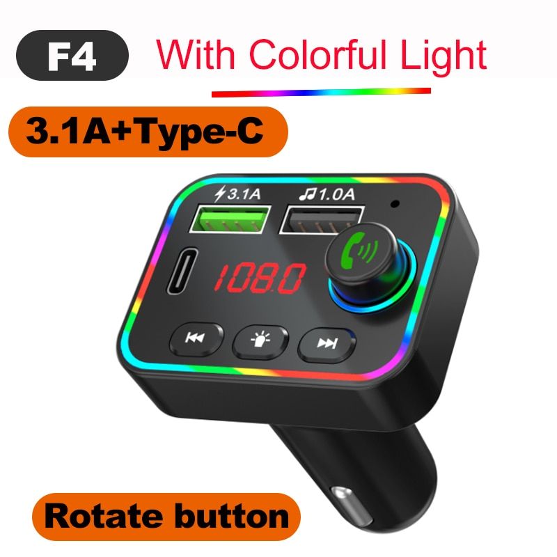 Ambient Light Bluetooth 5.0 FM Tran_s_mitter Car Kit MP3 Player Wireless Handsfree Audio Receiver 2 USB Fast Charge TF U Disk play