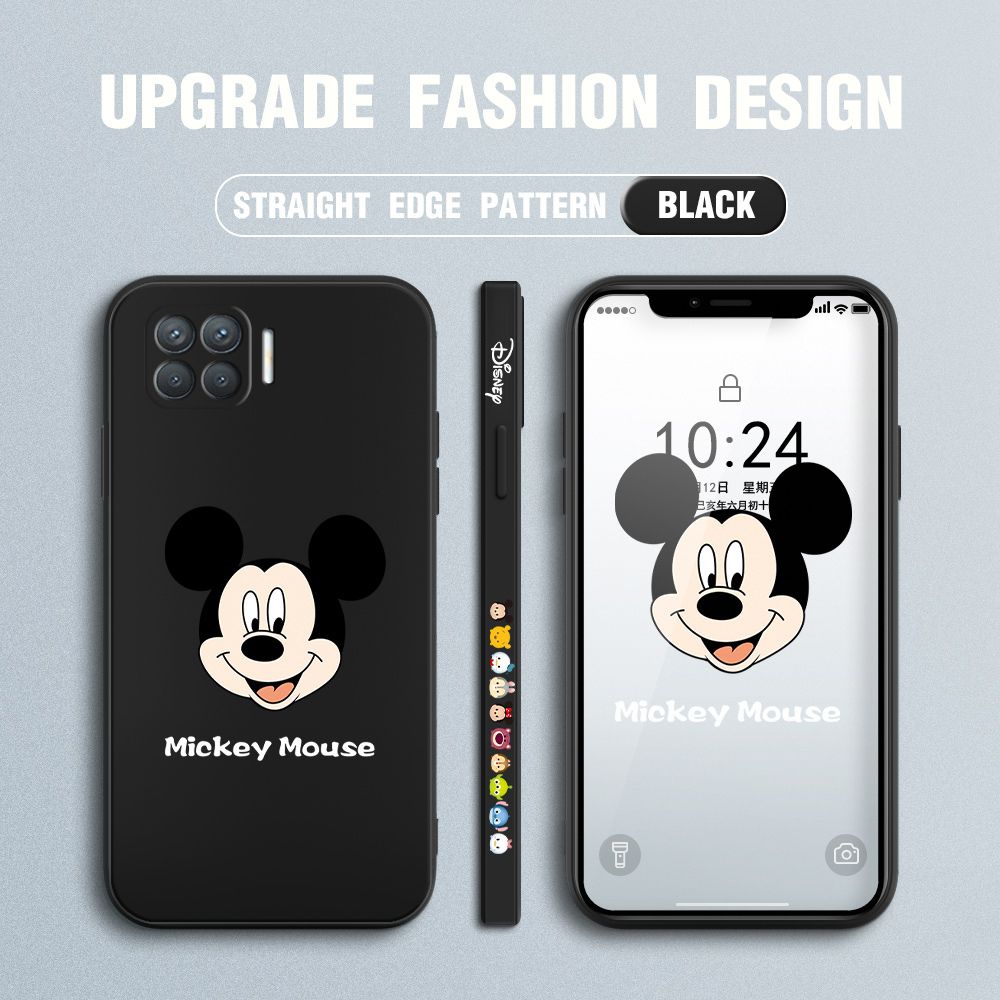 Jizetin for OPPO F19 Pro / A93 2020 Case Creative Cartoon Mouse Avatar Side Design Phone Case Square Edge Pattern Liquid Silicone Cases Full Cover Camera Shockproof Protective Case