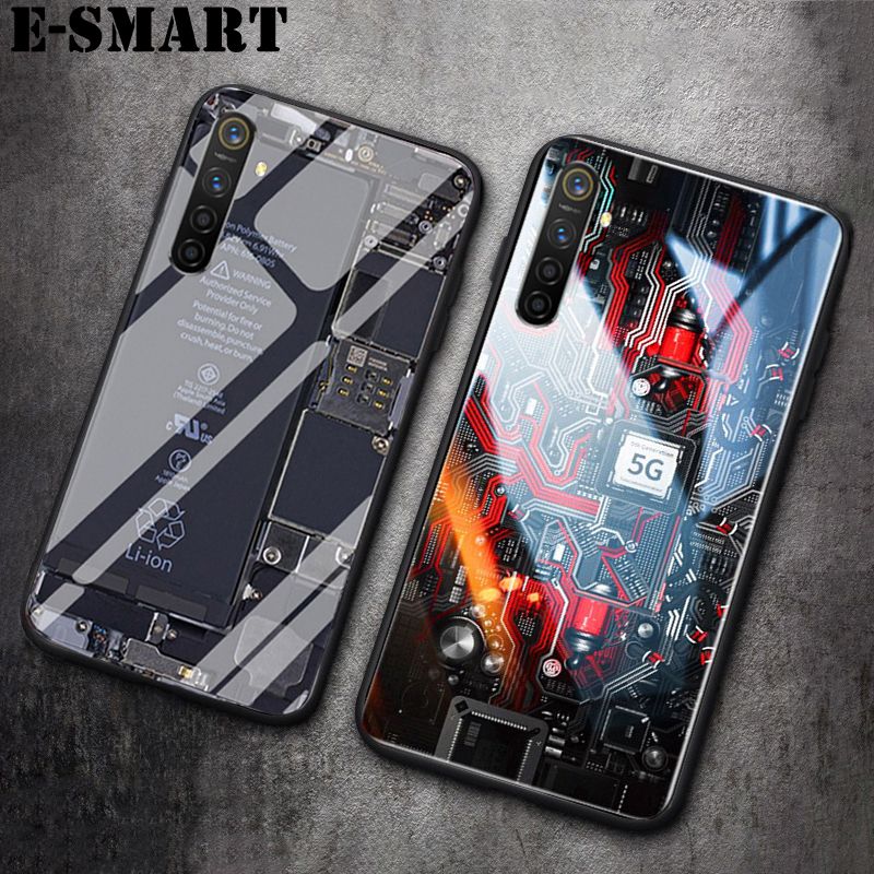 For Realme 6 Pro Back Cover Explorer Version Theme Case Tempered Glass Protector Case for Realme6 Pro Case Clear Circuit Board Design Full Coverage Phone cases