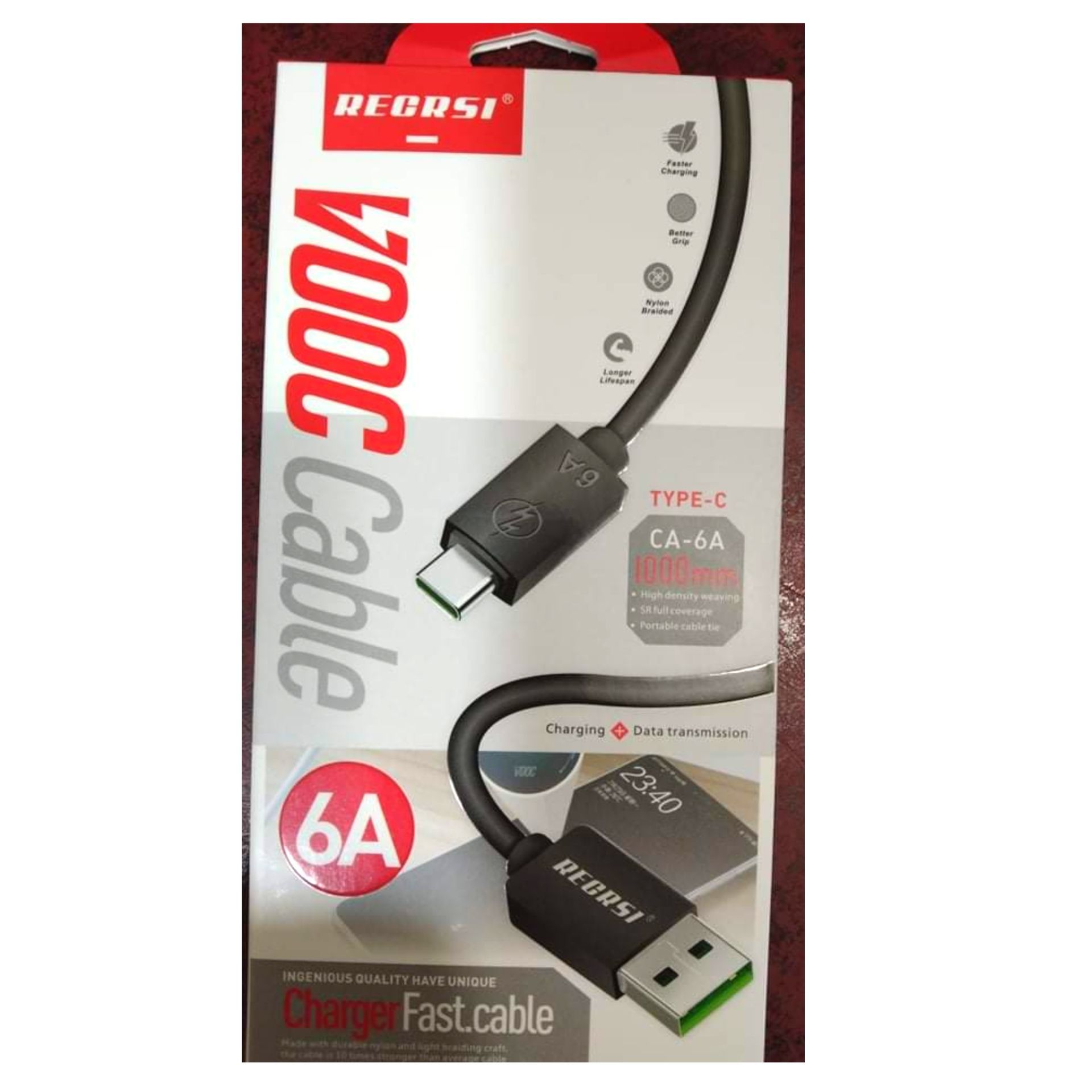 RECRSI Type-C Port VOOC Cable CA-6A Fast Data Transmission Cable Type-C Cable 3.1a Fast Charging Support Cable