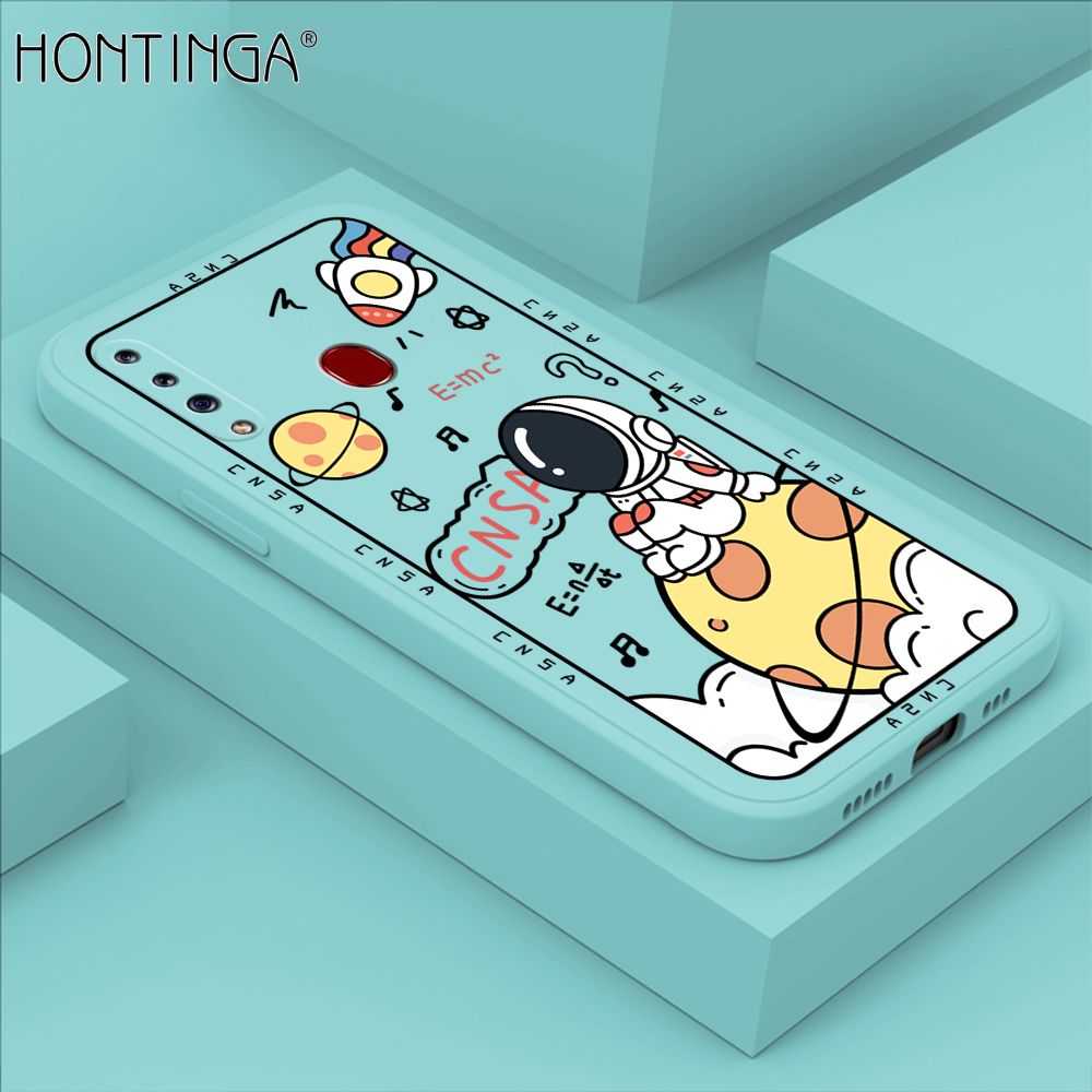 Hontinga for Samsung A20S Case Cartoon Astronauts Phone Case Phone Case Soft Square Edge Silicone Cases Full Lens Cover Shockproof Protection Cover