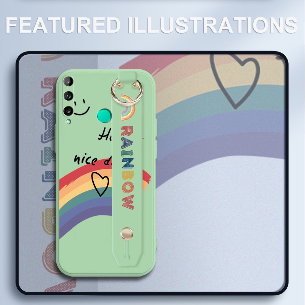 UCUC for Huawei Y7P Wrist Strap Case INS Style Smile Rainbow Cover Ultra Thin Anti Fall Liquid Silicone Phone Case