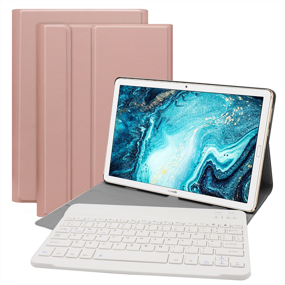 BT Wireless Keyboard Cover Protective Case Portable Keyboard Replacement for 2019 Huawei Mediapad M6 10.8 inch(Rose Gold-White)