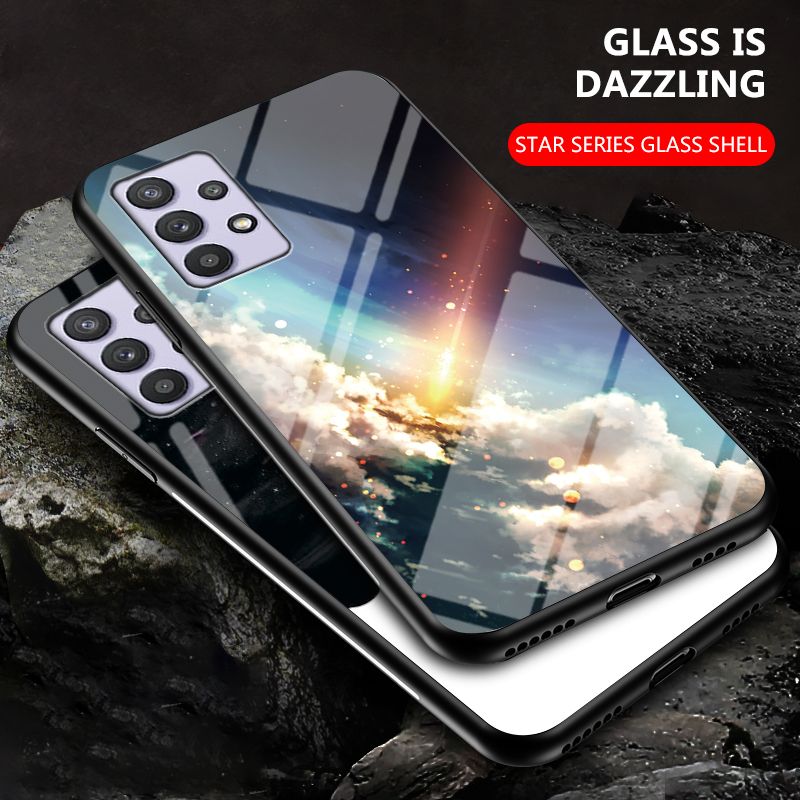 Back Cover For Samsung Galaxy A72 Case Moon and Star Tempered Glass Protector Protection Cover for Samsung Galaxy A72 Phone cases