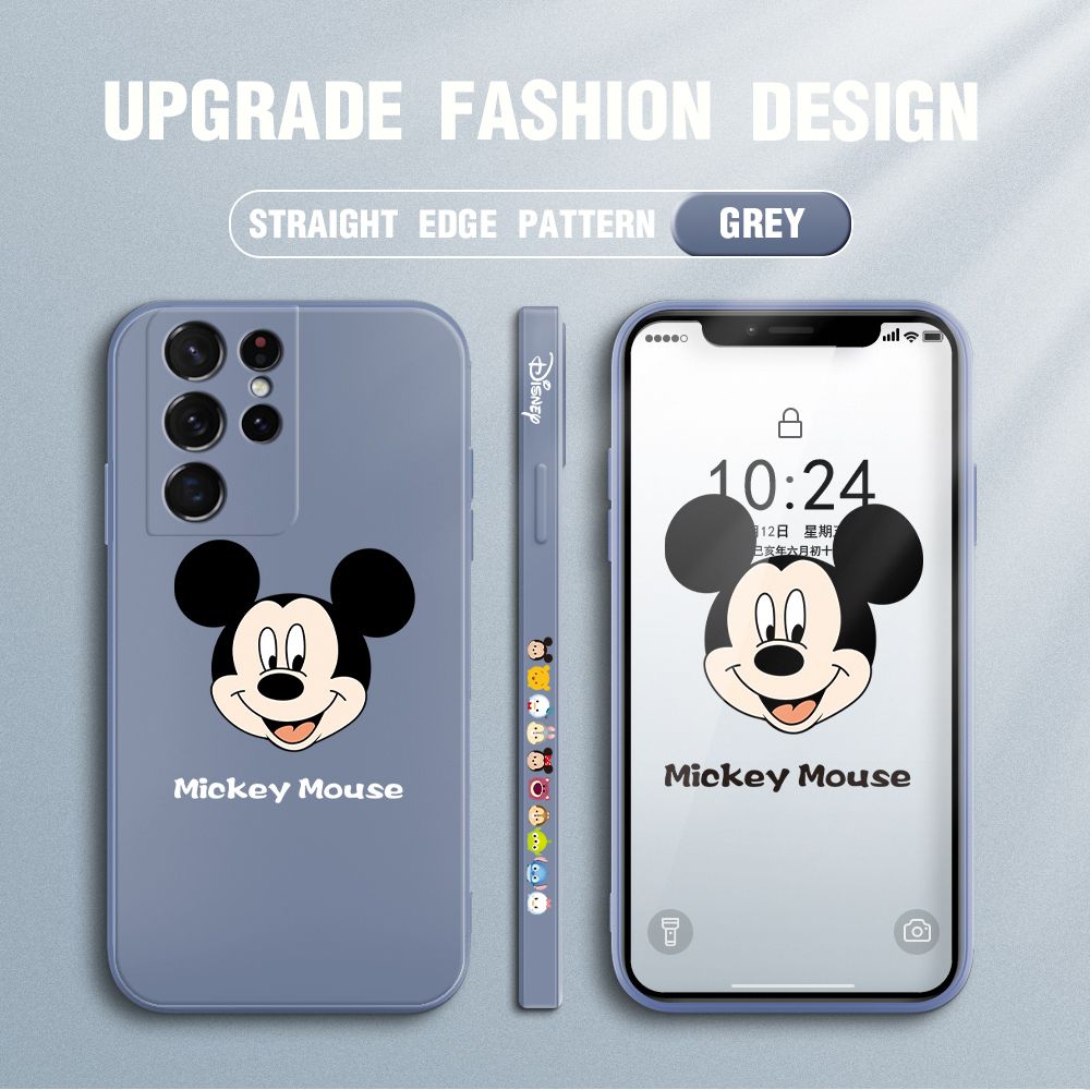 Jizetin for Samsung Galaxy S21 Ultra 5G Case Creative Cartoon Mouse Avatar Side Design Phone Case Square Edge Pattern Liquid Silicone Cases Full Cover Camera Shockproof Protective Case