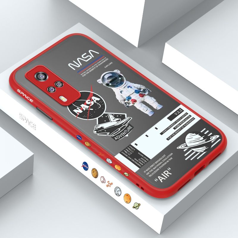 ZeroQiQi for Vivo Y31 2021 Case Creative Cartoon Astronaut Side Printed Pattern Design Phone Cover Frosted Transparent Ultra Thin Protective Phone Case