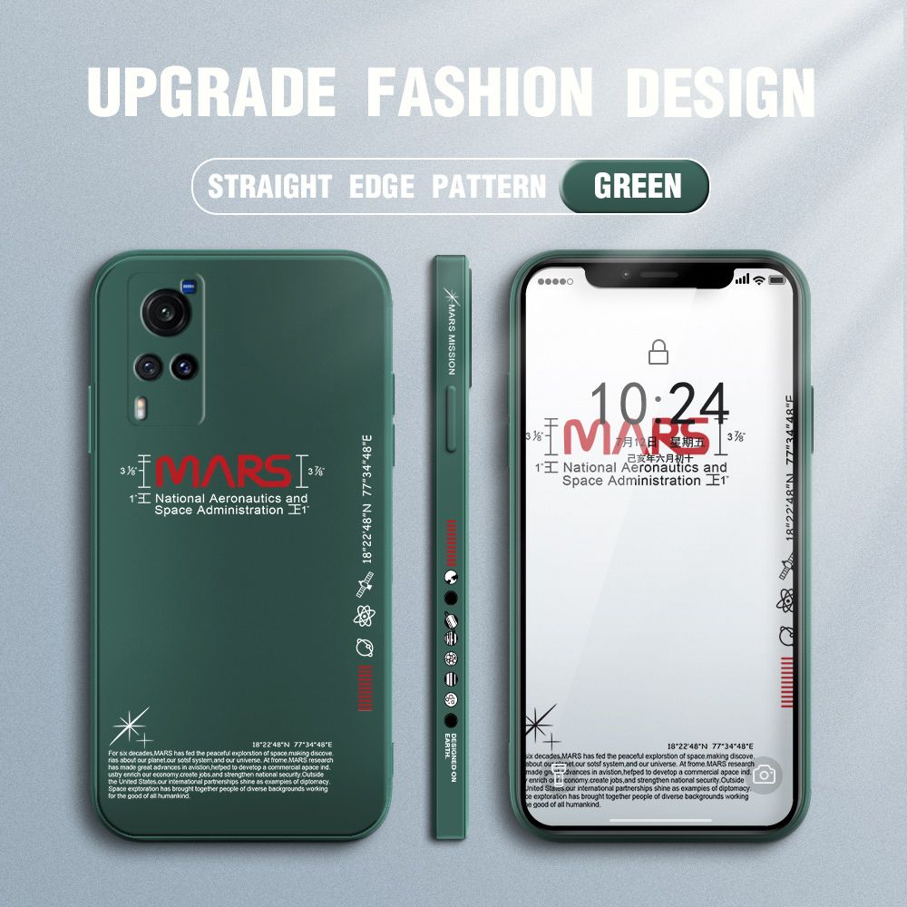 Jizetin for Vivo X60 5G Case New NASA Design Side Design Phone Case Square Edge Pattern Liquid Silicone Cases Full Cover Camera Soft Protection Case