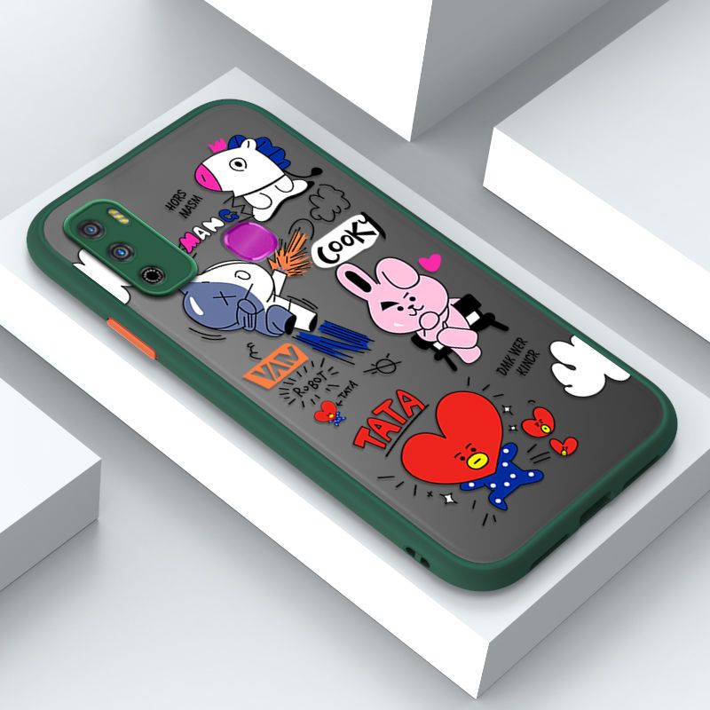 Jizetin for Infinix Hot 9 Play Cover BTS Animation Image Soft Edge Frosted Transparent Phone Case
