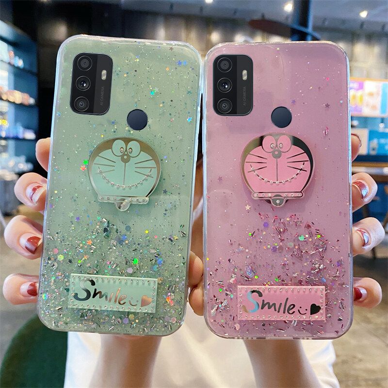 Phone case OPPO A53 Shiny Ring Case Glitter Soft Transparent Doraemon Cases For OPPO A53 Back Cover Stars Moon Girls