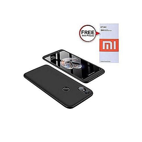 360 Degree Phone Case with Free Glass Protector for Xiaomi Redmi Note 5 Pro - Black