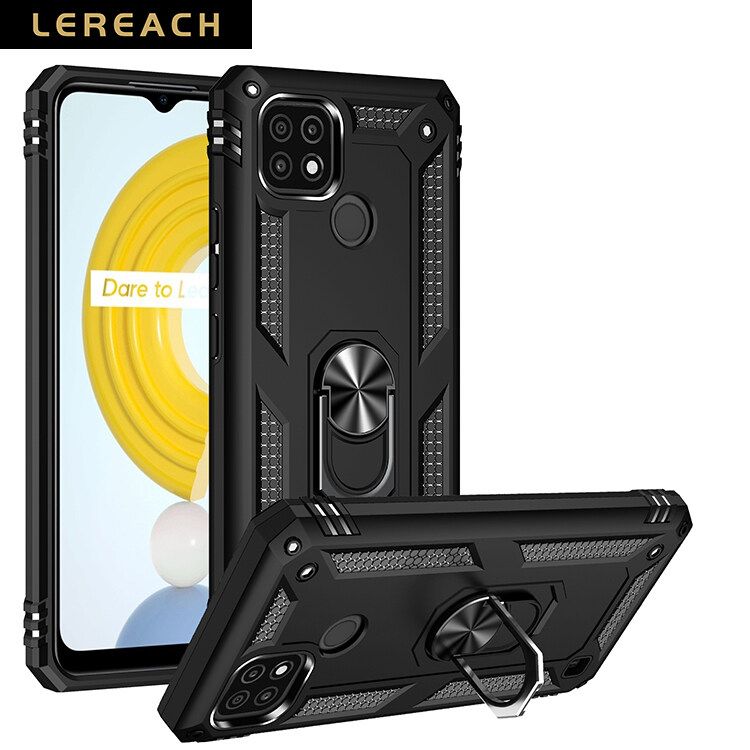 Lereach For Realme C21 Mobile Phone Case TUP+PC Hard Ring Car Ring Bracket Shockproof Back Cover