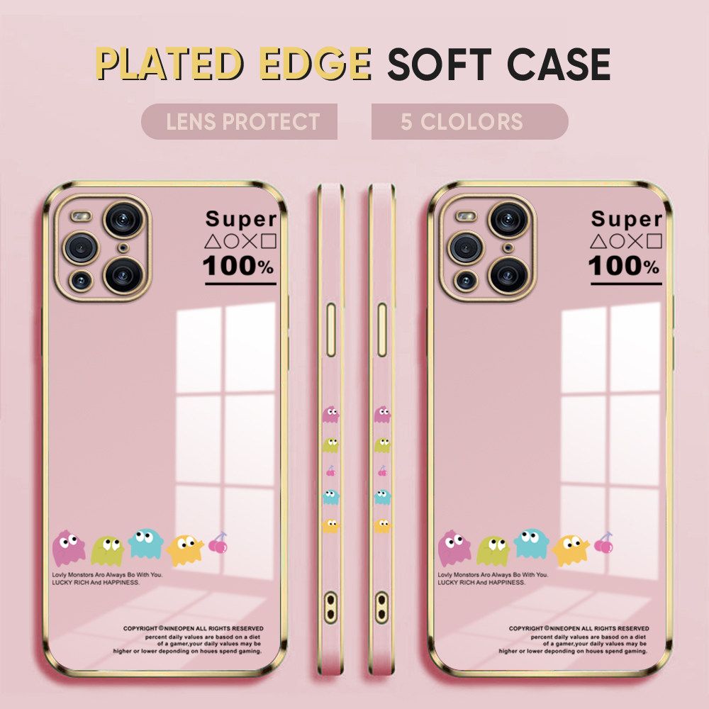 Luxury 6D Plating Case for OPPO Find X3 Pro Back Cover Game Little Monster Side Pattern Soft Silicone Square Phone Cases